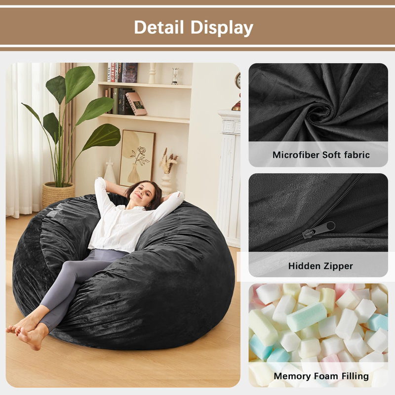 Trule Memory Foam Filled Bean Bag Chair with Soft Removeable Cover